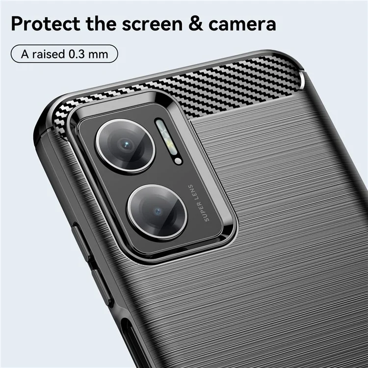 For Xiaomi Redmi Note 11E 5G / Redmi 10 5G / 10 Prime+ 5G Carbon Fiber Texture Phone Case Brushed Surface 1.8mm TPU Anti-scratch Protective Cover - Black
