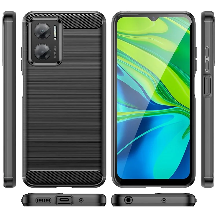 For Xiaomi Redmi Note 11E 5G / Redmi 10 5G / 10 Prime+ 5G Carbon Fiber Texture Phone Case Brushed Surface 1.8mm TPU Anti-scratch Protective Cover - Black