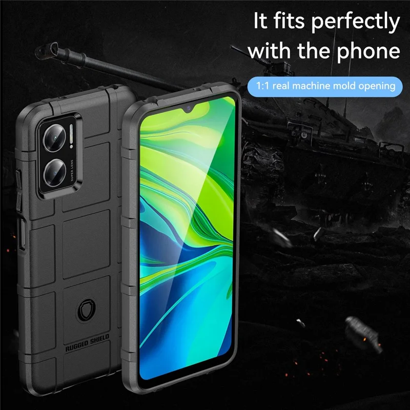 For Xiaomi Redmi Note 11E 5G / Redmi 10 5G / 10 Prime+ 5G Rugged Square Grid Thickened Soft TPU Back Case Protective Phone Case - Black