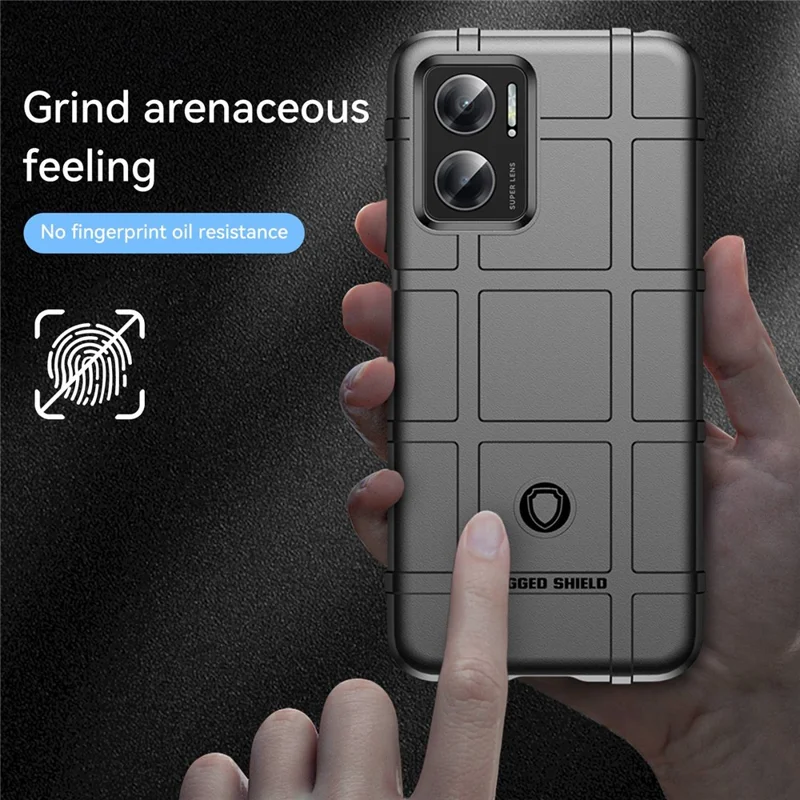 For Xiaomi Redmi Note 11E 5G / Redmi 10 5G / 10 Prime+ 5G Rugged Square Grid Thickened Soft TPU Back Case Protective Phone Case - Black