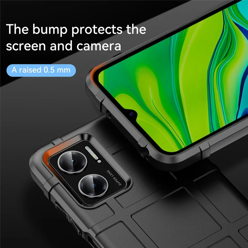 For Xiaomi Redmi Note 11E 5G / Redmi 10 5G / 10 Prime+ 5G Rugged Square Grid Thickened Soft TPU Back Case Protective Phone Case - Black