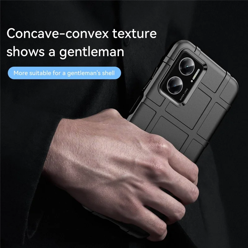 For Xiaomi Redmi Note 11E 5G / Redmi 10 5G / 10 Prime+ 5G Rugged Square Grid Thickened Soft TPU Back Case Protective Phone Case - Black