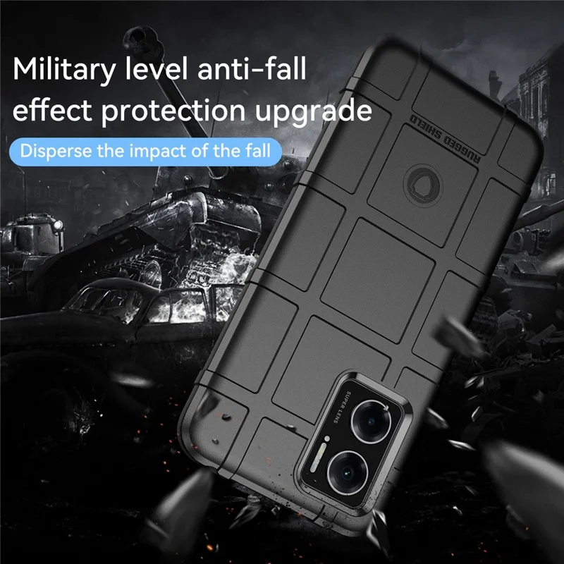 For Xiaomi Redmi Note 11E 5G / Redmi 10 5G / 10 Prime+ 5G Rugged Square Grid Thickened Soft TPU Back Case Protective Phone Case - Black
