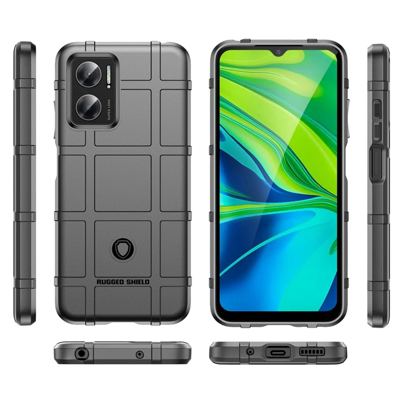 For Xiaomi Redmi Note 11E 5G / Redmi 10 5G / 10 Prime+ 5G Rugged Square Grid Thickened Soft TPU Back Case Protective Phone Case - Black