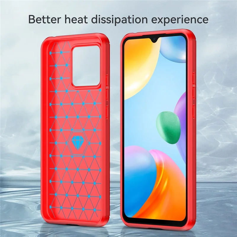 For Xiaomi Redmi 10C 4G Carbon Fiber Texture Brushed Surface 1.8mm TPU Back Cover Mobile Phone Case - Red