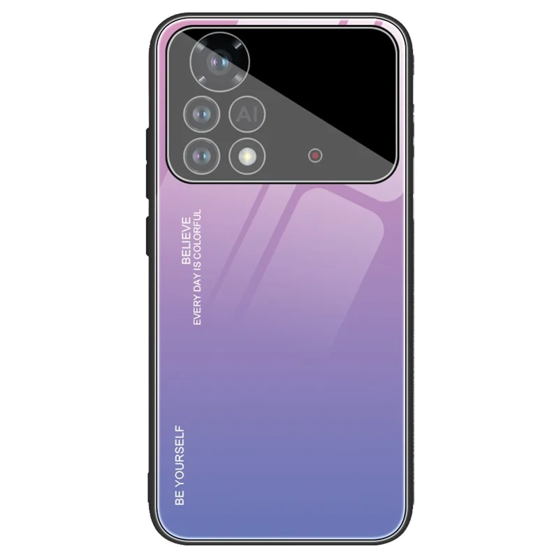 For Xiaomi Poco X4 Pro 5G Shockproof Protective Shell, Gradient Color Tempered Glass Back + Soft TPU Edge Phone Case - Pink/Purple