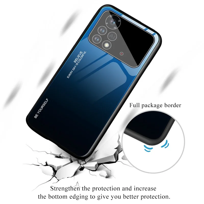 For Xiaomi Poco X4 Pro 5G Shockproof Protective Shell, Gradient Color Tempered Glass Back + Soft TPU Edge Phone Case - Pink/Purple