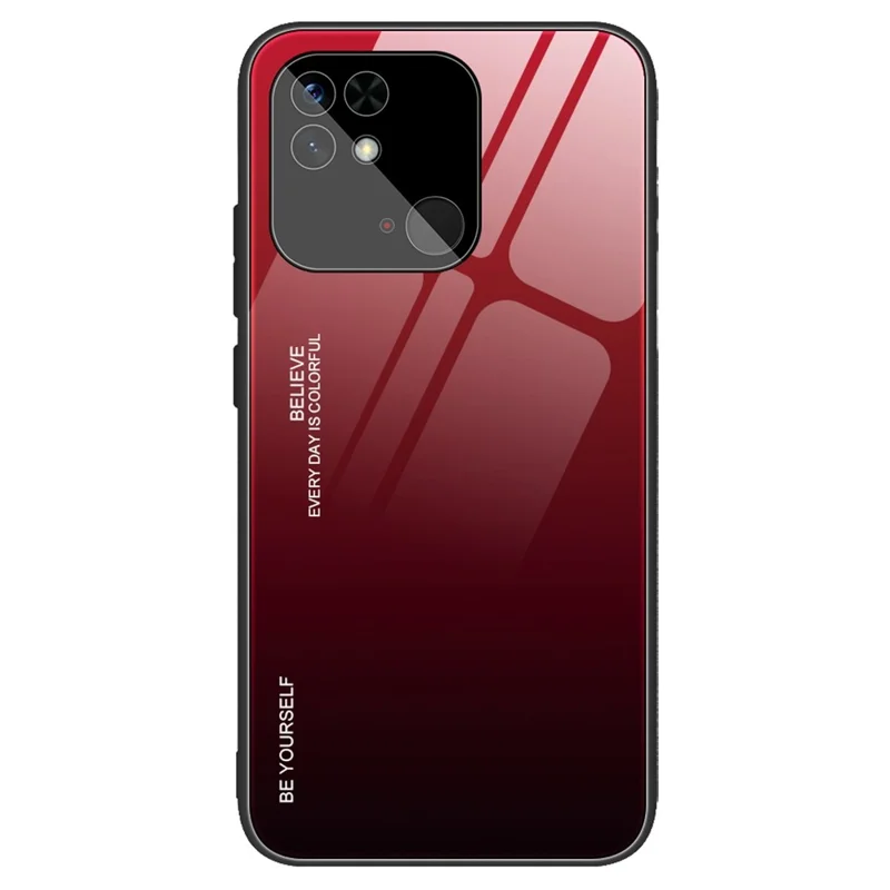 For Xiaomi Redmi 10C 4G Mobile Phone Guard Gradient Color Tempered Glass Back + Soft TPU Edge Case - Red / Black