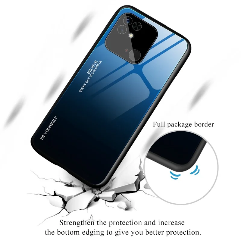 For Xiaomi Redmi 10C 4G Mobile Phone Guard Gradient Color Tempered Glass Back + Soft TPU Edge Case - Red / Black