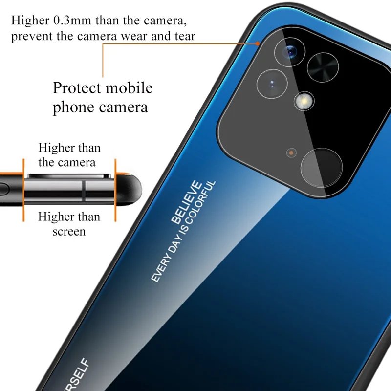 For Xiaomi Redmi 10C 4G Mobile Phone Guard Gradient Color Tempered Glass Back + Soft TPU Edge Case - Red / Black