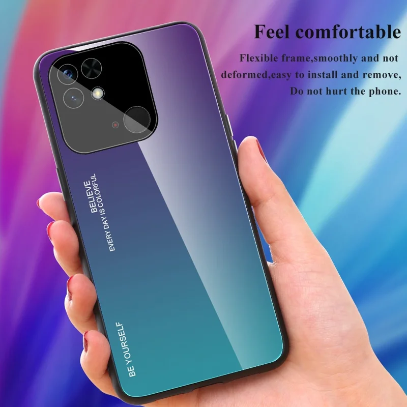 For Xiaomi Redmi 10C 4G Mobile Phone Guard Gradient Color Tempered Glass Back + Soft TPU Edge Case - Red / Black