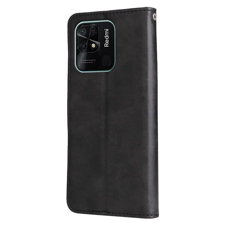 Pour Xiaomi Redmi 10C/Redmi 10 (Inde) Étui portefeuille en cuir avec fermeture éclair Fermeture magnétique Support antichoc Housse de protection à rabat - Noir