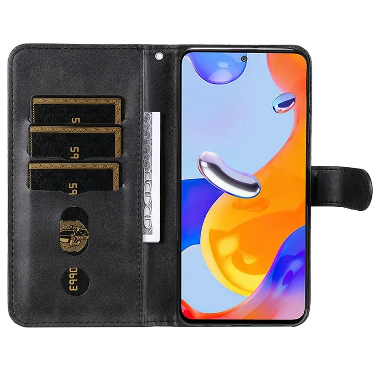 For Xiaomi Redmi Note 12 Pro 4G / 11 Pro 4G (MediaTek) / Note 11 Pro 5G (Qualcomm) PU Leather Cell Phone Bag Case Magnetic Clasp Zipper Pocket Wallet Phone Cover - Black