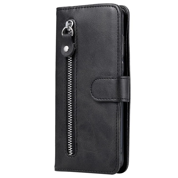 For Xiaomi Redmi Note 12 Pro 4G / 11 Pro 4G (MediaTek) / Note 11 Pro 5G (Qualcomm) PU Leather Cell Phone Bag Case Magnetic Clasp Zipper Pocket Wallet Phone Cover - Black