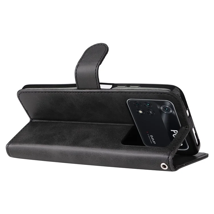 Für Xiaomi Poco M4 Pro Wallet Ständer Feature PU Leder Telefon Hülle Magnetische Verschluss Reißverschluss Taschenpocket Schockdcover - Schwarz