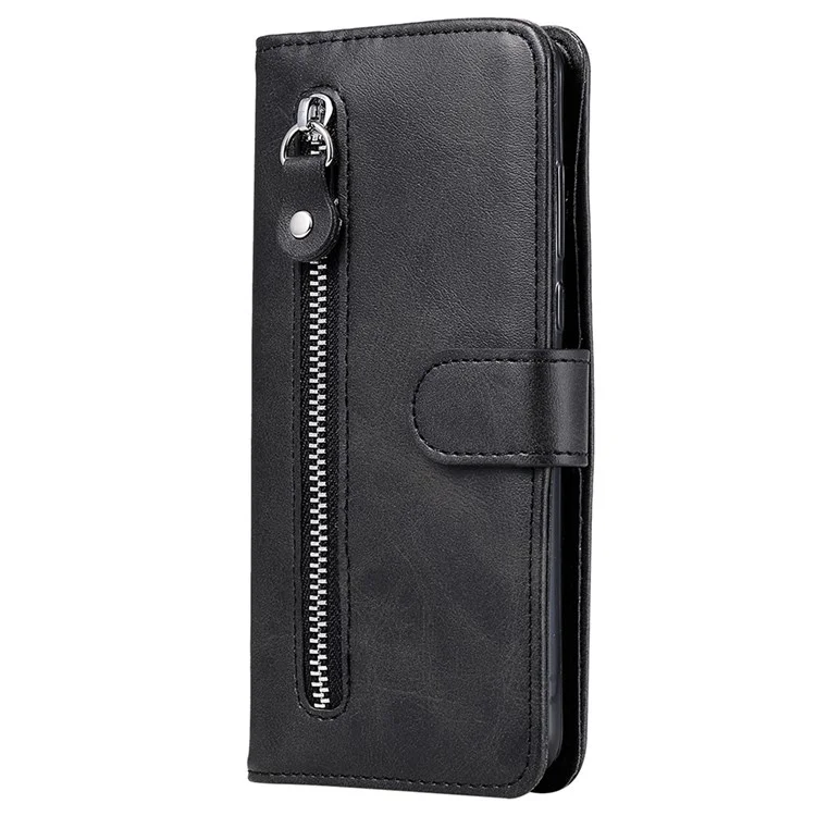 Für Xiaomi Poco M4 Pro Wallet Ständer Feature PU Leder Telefon Hülle Magnetische Verschluss Reißverschluss Taschenpocket Schockdcover - Schwarz