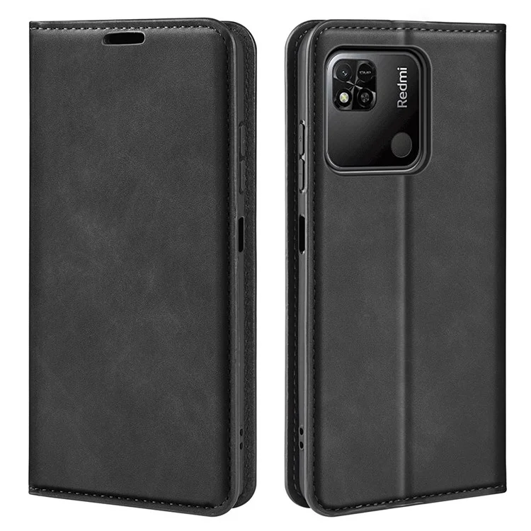 Pour Xiaomi Redmi 10A Skin-touch Feeling Leather Cover Auto Closure Magnetic Phone Case with Wallet Stand - Black