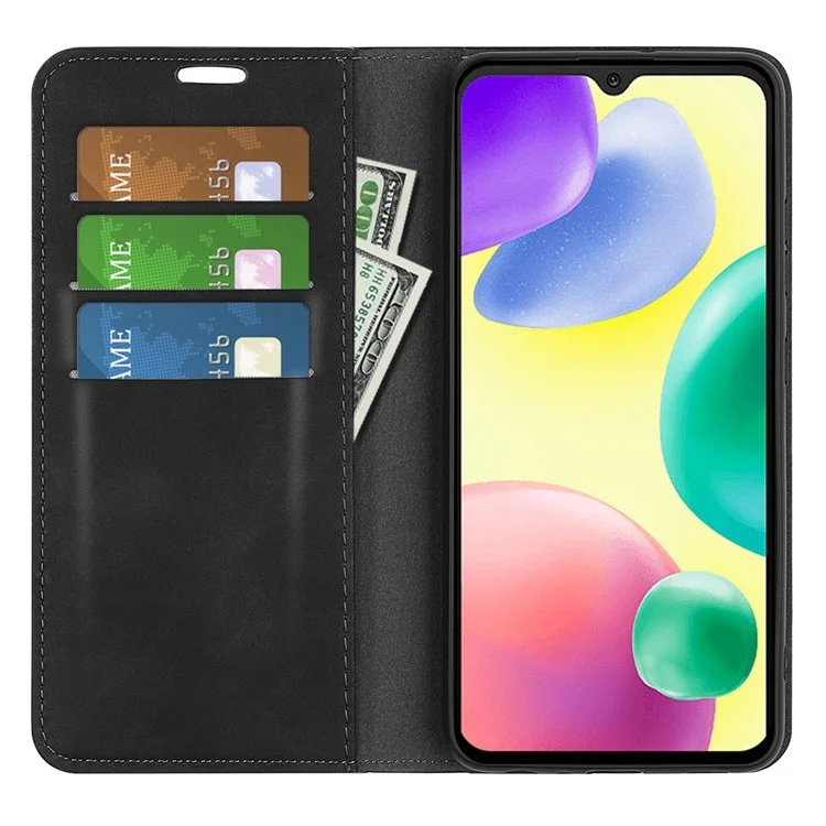 Pour Xiaomi Redmi 10A Skin-touch Feeling Leather Cover Auto Closure Magnetic Phone Case with Wallet Stand - Black