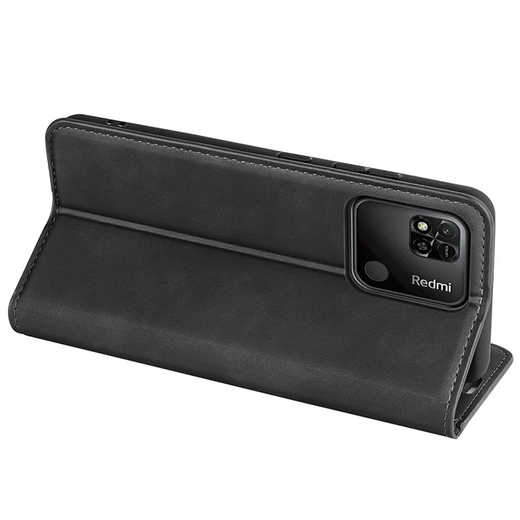 Pour Xiaomi Redmi 10A Skin-touch Feeling Leather Cover Auto Closure Magnetic Phone Case with Wallet Stand - Black