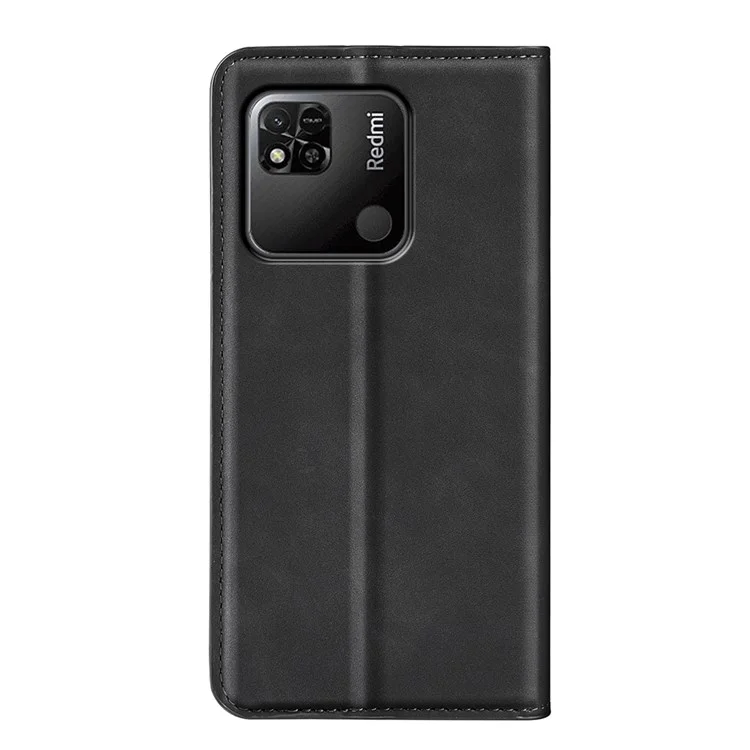 Pour Xiaomi Redmi 10A Skin-touch Feeling Leather Cover Auto Closure Magnetic Phone Case with Wallet Stand - Black
