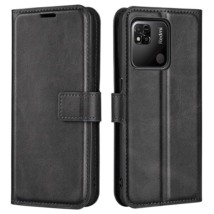 Textured PU Leather Protective Cover for Xiaomi Redmi 10A, Square Magnetic Clasp Wallet Stand Phone Case - Black