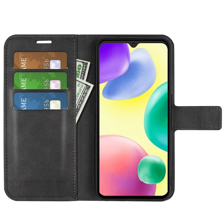 Textured PU Leather Protective Cover for Xiaomi Redmi 10A, Square Magnetic Clasp Wallet Stand Phone Case - Black