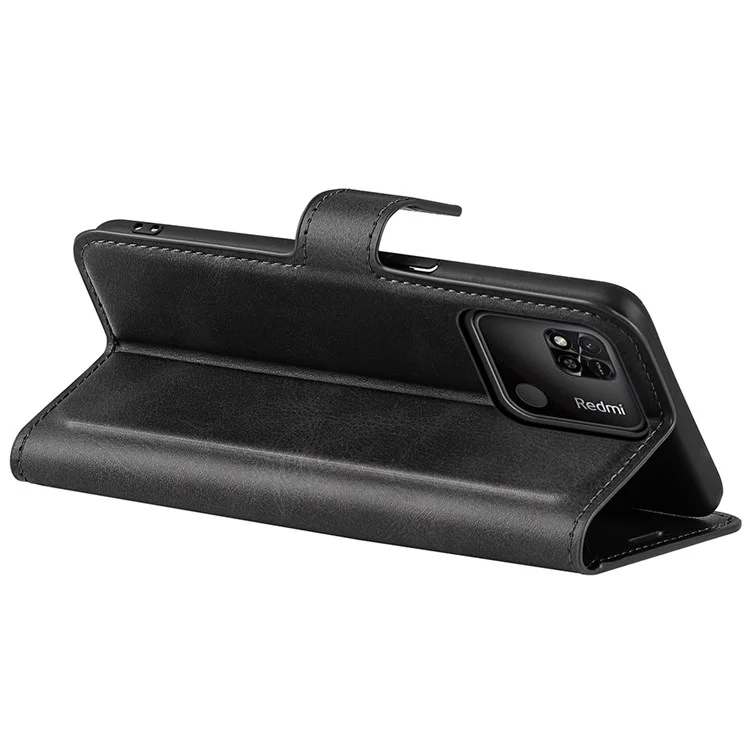 Textured PU Leather Protective Cover for Xiaomi Redmi 10A, Square Magnetic Clasp Wallet Stand Phone Case - Black