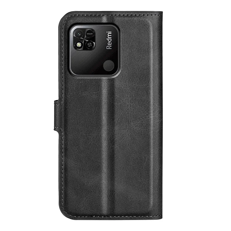 Textured PU Leather Protective Cover for Xiaomi Redmi 10A, Square Magnetic Clasp Wallet Stand Phone Case - Black
