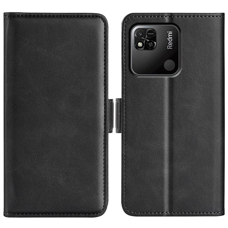 Para Xiaomi Redmi 10a PU Leather Folio Folio Flip Case de Teléfono Dual Magnético Con Soporte de Billetera - Negro
