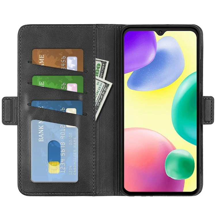 Para Xiaomi Redmi 10a PU Leather Folio Folio Flip Case de Teléfono Dual Magnético Con Soporte de Billetera - Negro