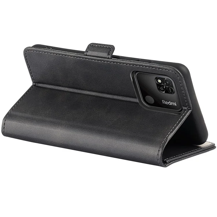 Para Xiaomi Redmi 10a PU Leather Folio Folio Flip Case de Teléfono Dual Magnético Con Soporte de Billetera - Negro