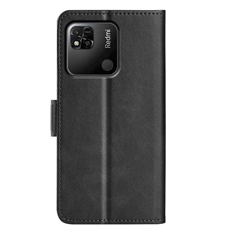 Para Xiaomi Redmi 10a PU Leather Folio Folio Flip Case de Teléfono Dual Magnético Con Soporte de Billetera - Negro