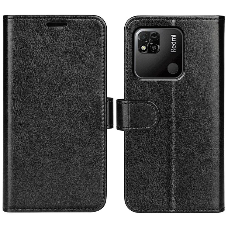 For Xiaomi Redmi 10A Crazy Horse Texture Stand PU Leather Wallet Cover Inner TPU Phone Case - Black