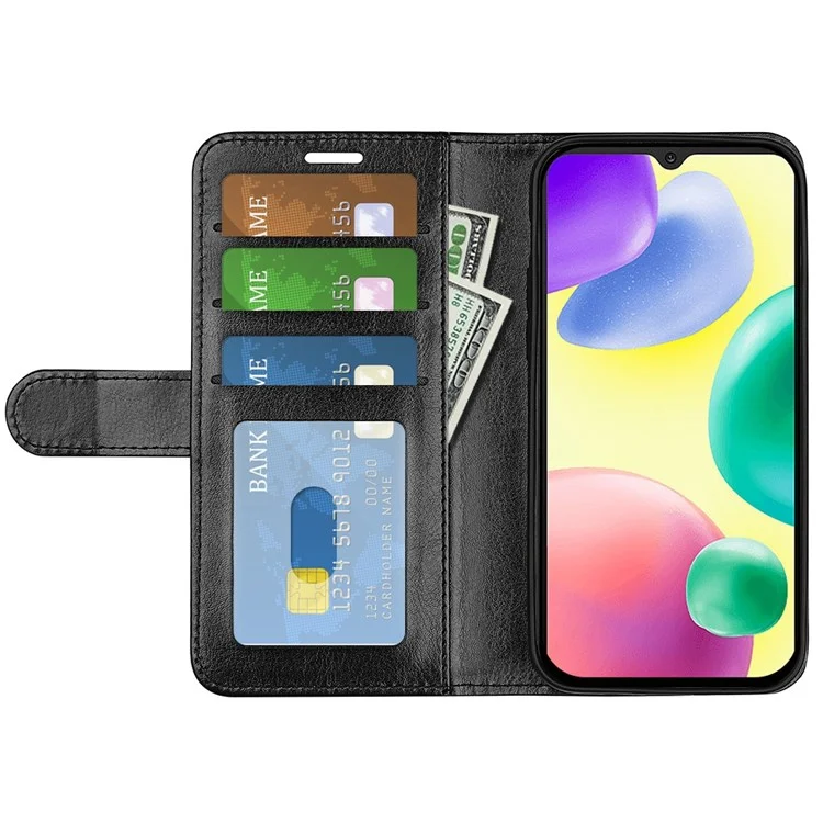 For Xiaomi Redmi 10A Crazy Horse Texture Stand PU Leather Wallet Cover Inner TPU Phone Case - Black