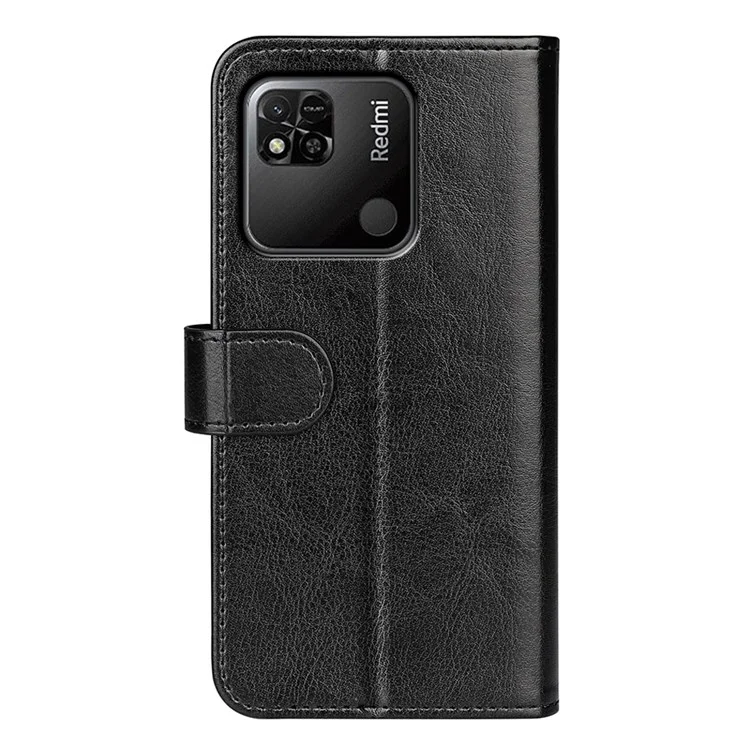 For Xiaomi Redmi 10A Crazy Horse Texture Stand PU Leather Wallet Cover Inner TPU Phone Case - Black