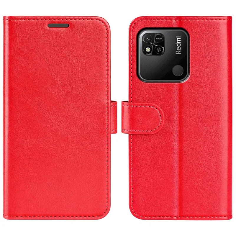 For Xiaomi Redmi 10A Crazy Horse Texture Stand PU Leather Wallet Cover Inner TPU Phone Case - Red