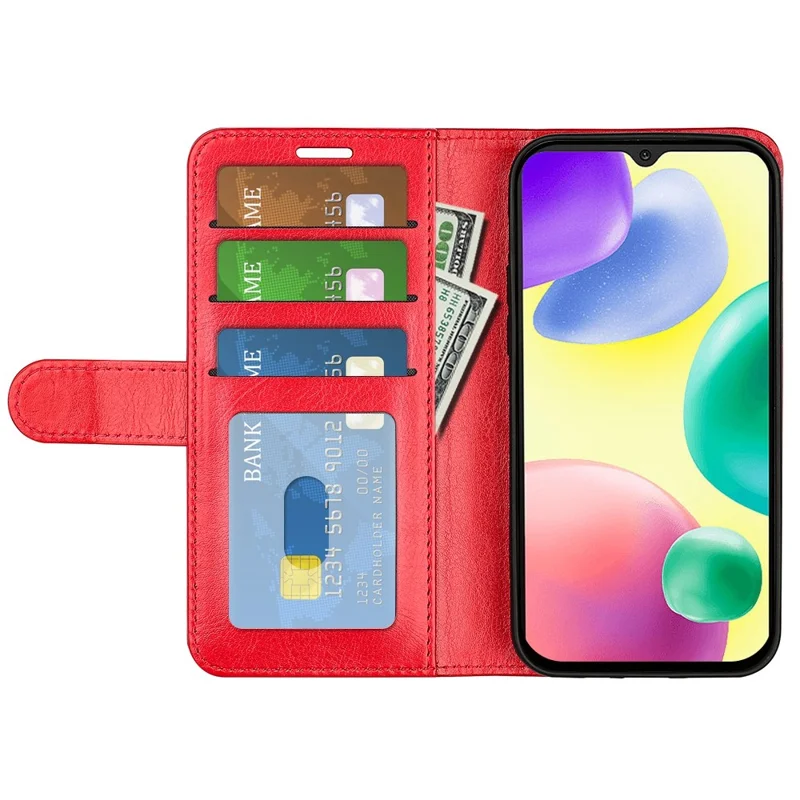 For Xiaomi Redmi 10A Crazy Horse Texture Stand PU Leather Wallet Cover Inner TPU Phone Case - Red