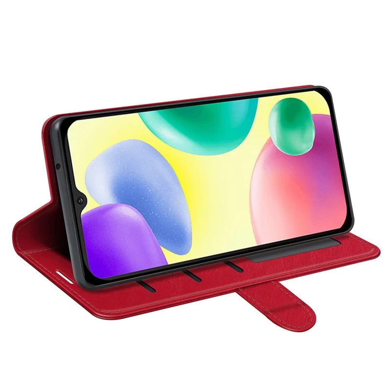 For Xiaomi Redmi 10A Crazy Horse Texture Stand PU Leather Wallet Cover Inner TPU Phone Case - Red