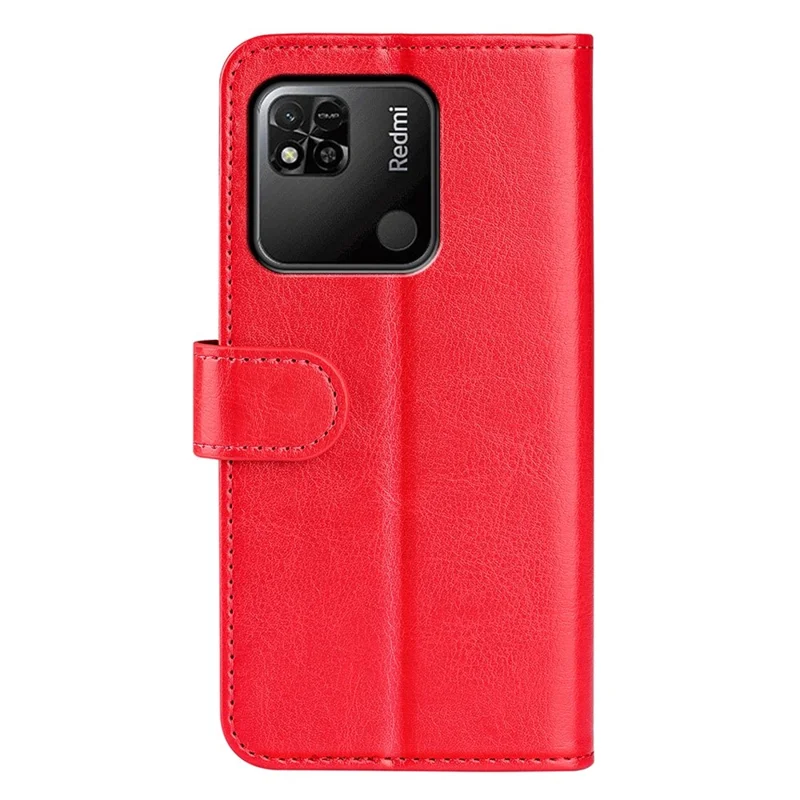 For Xiaomi Redmi 10A Crazy Horse Texture Stand PU Leather Wallet Cover Inner TPU Phone Case - Red
