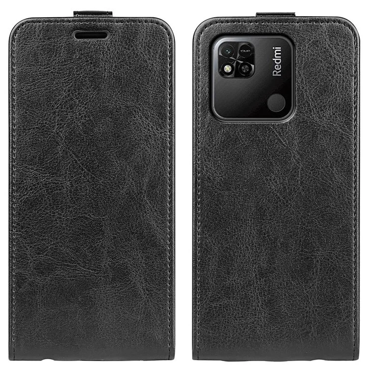 Crazy Horse Texture Leather Cover for Xiaomi Redmi 10A, Vertical Flip Card Holder Mobile Phone Case - Black