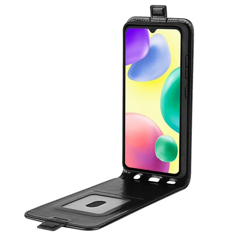 Crazy Horse Texture Leather Cover for Xiaomi Redmi 10A, Vertical Flip Card Holder Mobile Phone Case - Black
