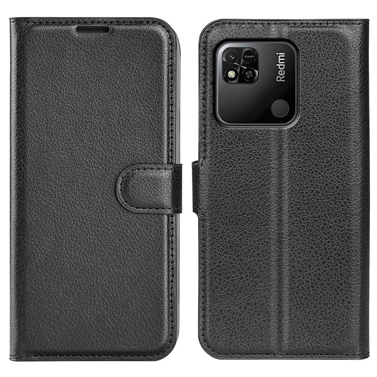 For Xiaomi Redmi 10A Litchi Texture Adjustable Stand Leather Case Magnetic Clasp Wallet Phone Cover - Black