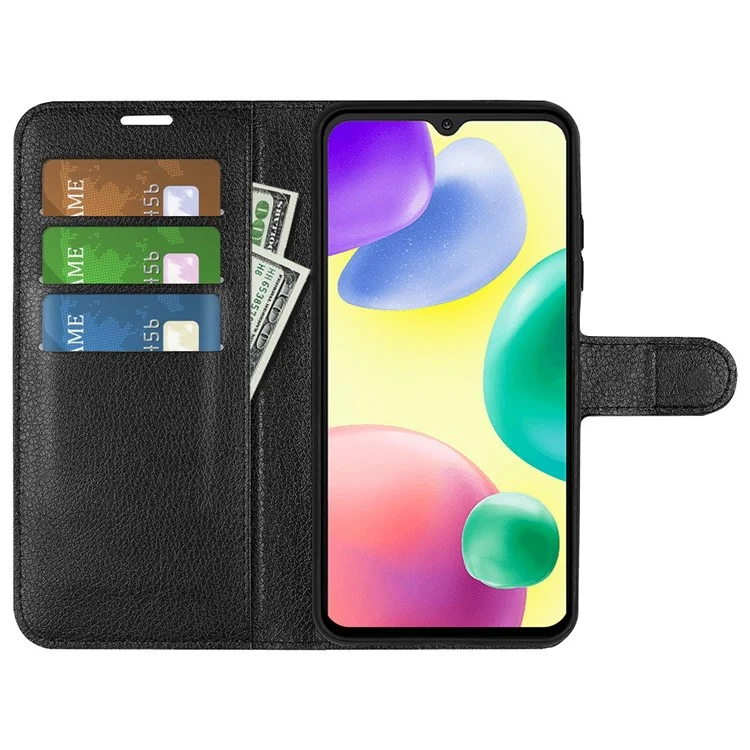 For Xiaomi Redmi 10A Litchi Texture Adjustable Stand Leather Case Magnetic Clasp Wallet Phone Cover - Black