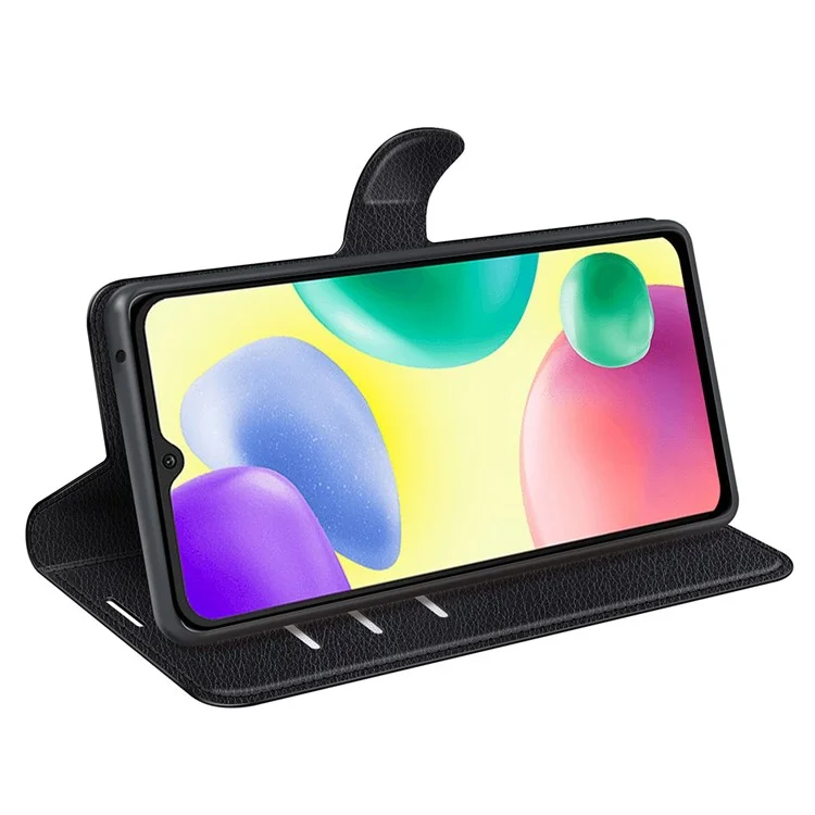 For Xiaomi Redmi 10A Litchi Texture Adjustable Stand Leather Case Magnetic Clasp Wallet Phone Cover - Black