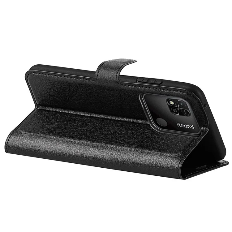 For Xiaomi Redmi 10A Litchi Texture Adjustable Stand Leather Case Magnetic Clasp Wallet Phone Cover - Black