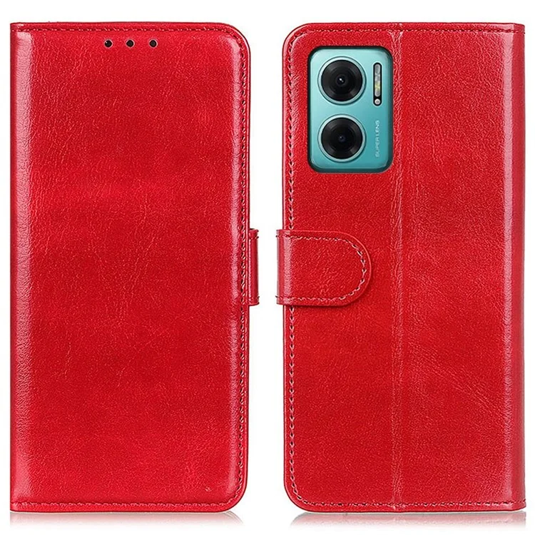 For Xiaomi Redmi Note 11E 5G / Redmi 10 5G / 10 Prime+ 5G Crazy Horse Texture All-round Protection PU Leather Wallet Stand Phone Case - Red