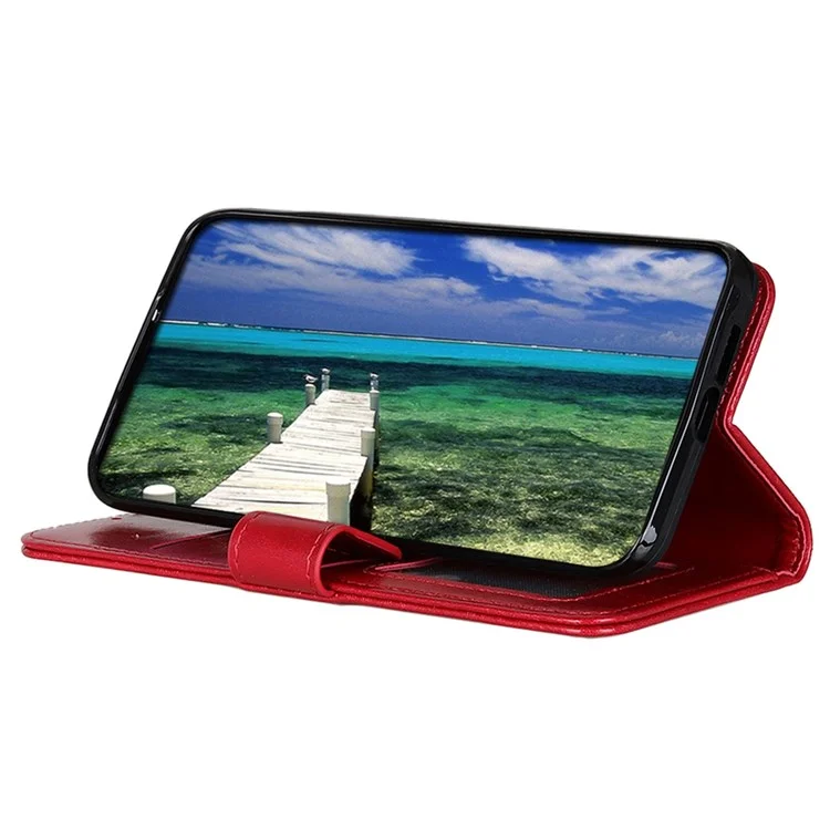 For Xiaomi Redmi Note 11E 5G / Redmi 10 5G / 10 Prime+ 5G Crazy Horse Texture All-round Protection PU Leather Wallet Stand Phone Case - Red