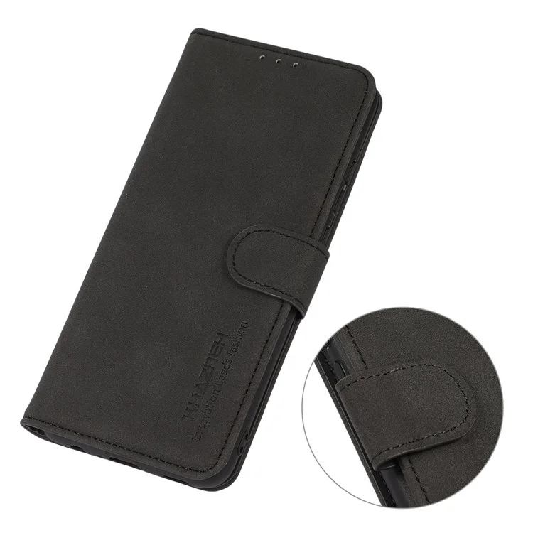 KHAZNEH For Xiaomi Redmi Note 11E 5G / Redmi 10 5G / 10 Prime+ 5G SlimAdjustable Stand Textured PU Leather Wallet Cover Anti-shock Flip Cell Phone Case - Black