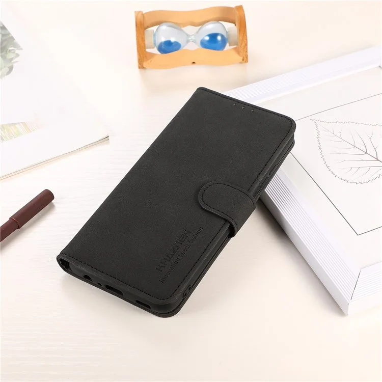 KHAZNEH For Xiaomi Redmi Note 11E 5G / Redmi 10 5G / 10 Prime+ 5G SlimAdjustable Stand Textured PU Leather Wallet Cover Anti-shock Flip Cell Phone Case - Black