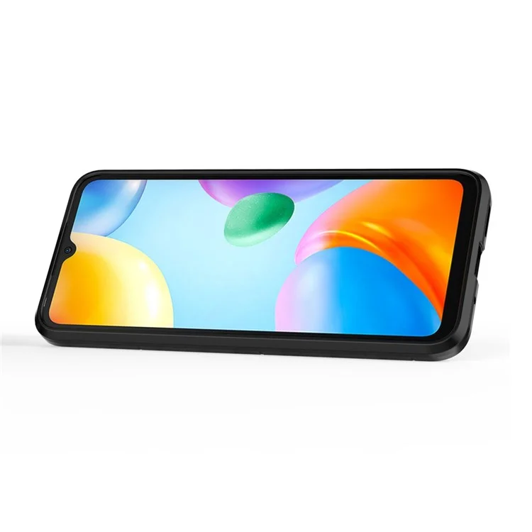 Ring Holder Kickstand Phone Case for Xiaomi Redmi 10C 4G Soft TPU + Hard PC Drop-Proof Protective Cover - Black